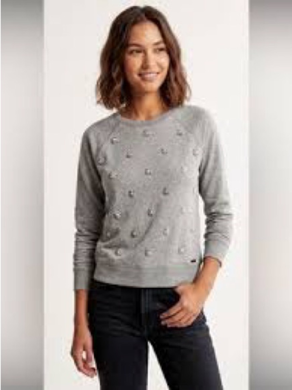 Abercrombie & Fitch Gray Pom-Pom Crewneck Sweater